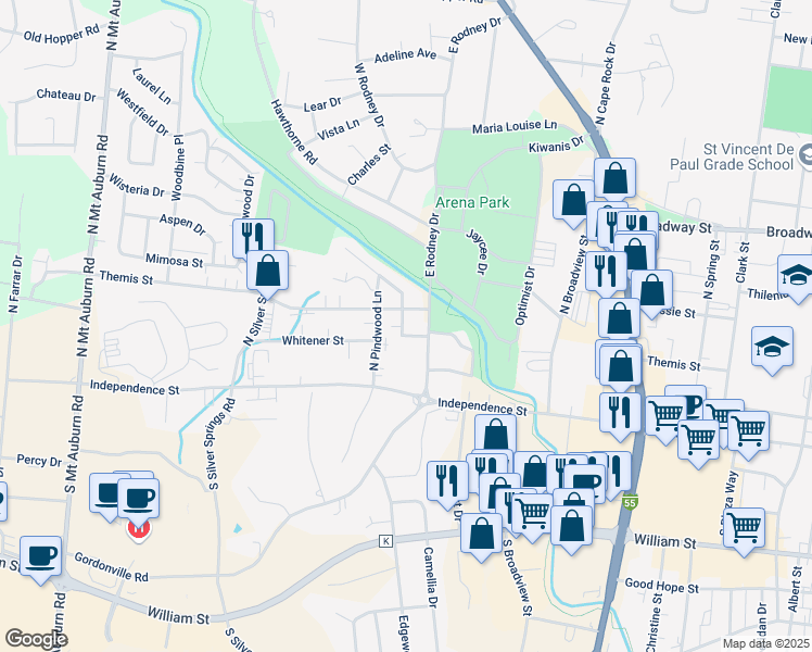 map of restaurants, bars, coffee shops, grocery stores, and more near 8 Hazel Street in Cape Girardeau