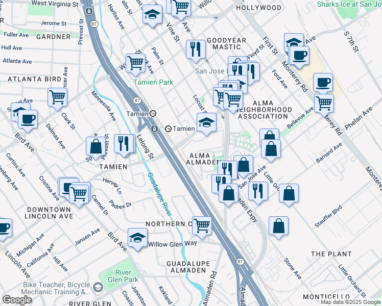 map of restaurants, bars, coffee shops, grocery stores, and more near 482 Shadowgraph Drive in San Jose
