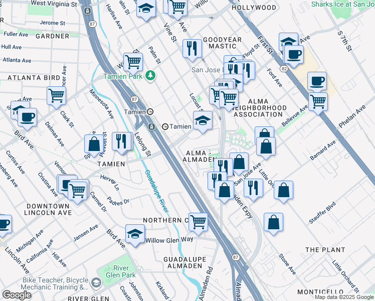 map of restaurants, bars, coffee shops, grocery stores, and more near 482 Shadowgraph Drive in San Jose
