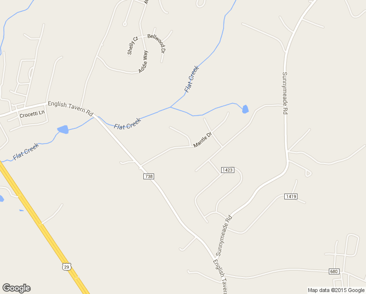 map of restaurants, bars, coffee shops, grocery stores, and more near Mantle Drive in Lynchburg