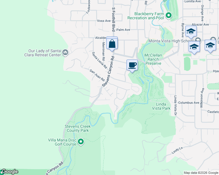 map of restaurants, bars, coffee shops, grocery stores, and more near 10903 Canyon Vista Drive in Cupertino