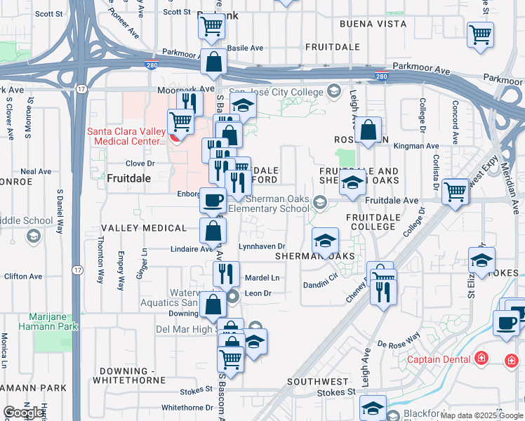 map of restaurants, bars, coffee shops, grocery stores, and more near 2065 Marlboro Court in San Jose