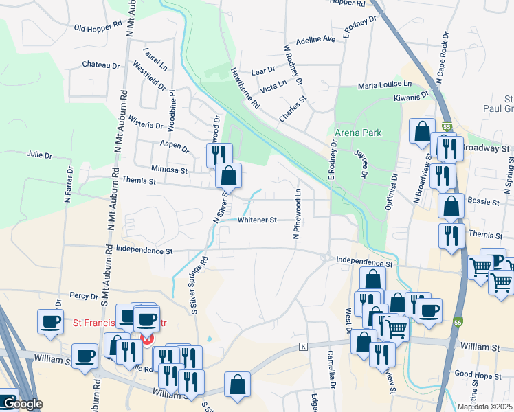 map of restaurants, bars, coffee shops, grocery stores, and more near 2841 Themis Street in Cape Girardeau