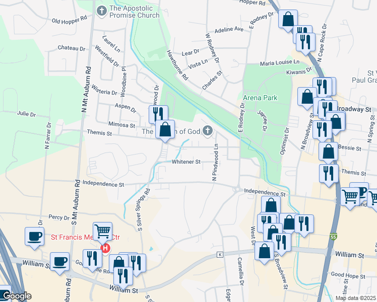 map of restaurants, bars, coffee shops, grocery stores, and more near 2837 Themis Street in Cape Girardeau