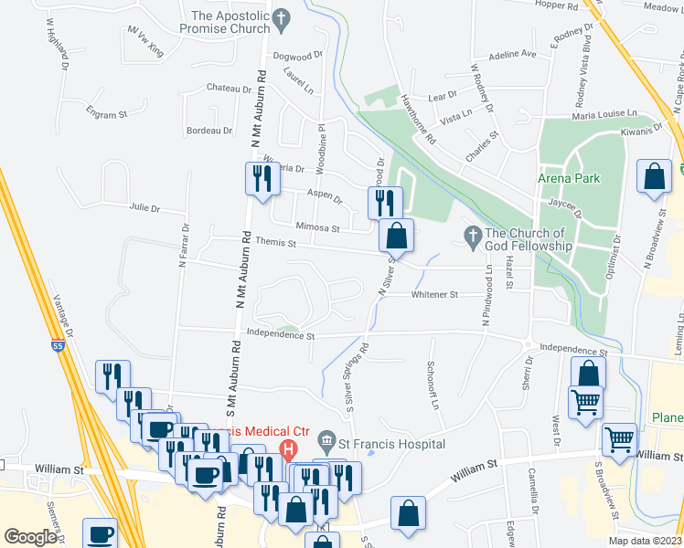 map of restaurants, bars, coffee shops, grocery stores, and more near 3120 Independence Street in Cape Girardeau