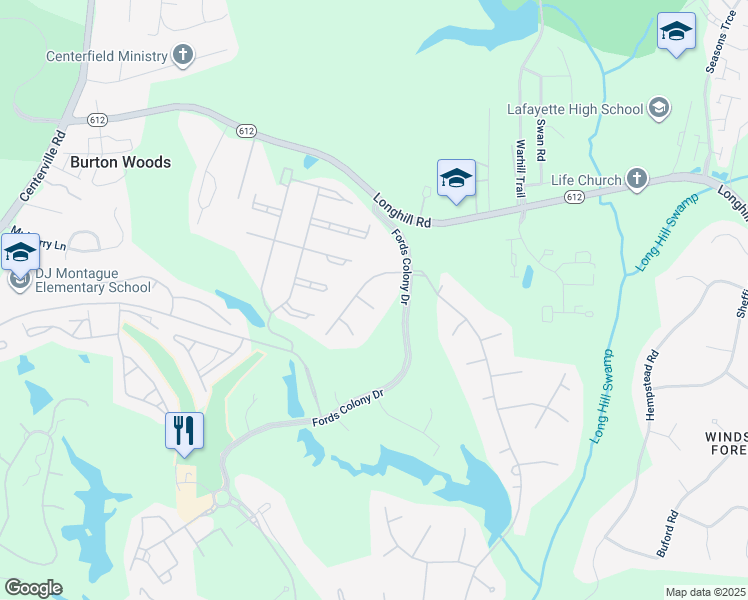 map of restaurants, bars, coffee shops, grocery stores, and more near 3 Thorpe Court in Williamsburg