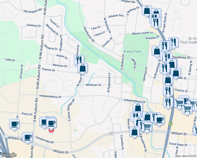 map of restaurants, bars, coffee shops, grocery stores, and more near 2829 Themis Street in Cape Girardeau