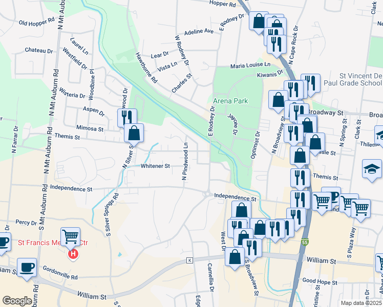 map of restaurants, bars, coffee shops, grocery stores, and more near 2715 Themis Street in Cape Girardeau