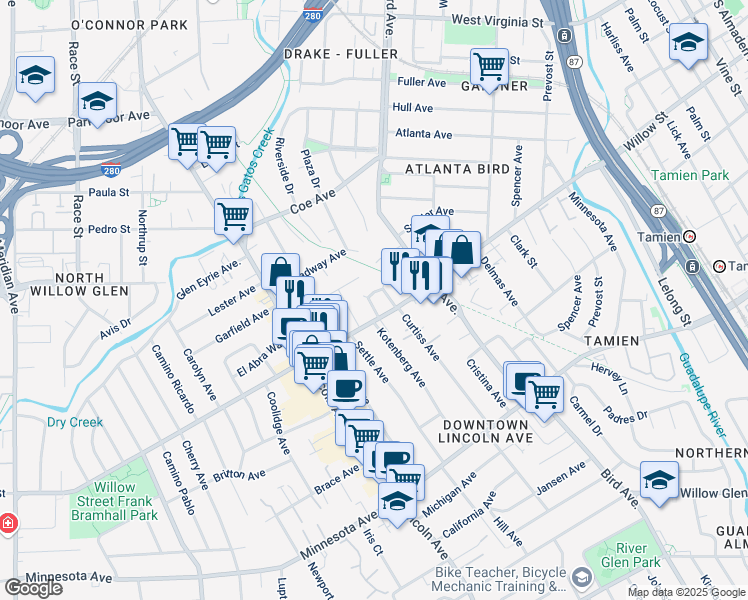 map of restaurants, bars, coffee shops, grocery stores, and more near 942 Chabrant Way in San Jose