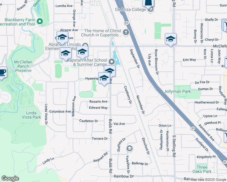 map of restaurants, bars, coffee shops, grocery stores, and more near 10838 Bubb Road in Cupertino