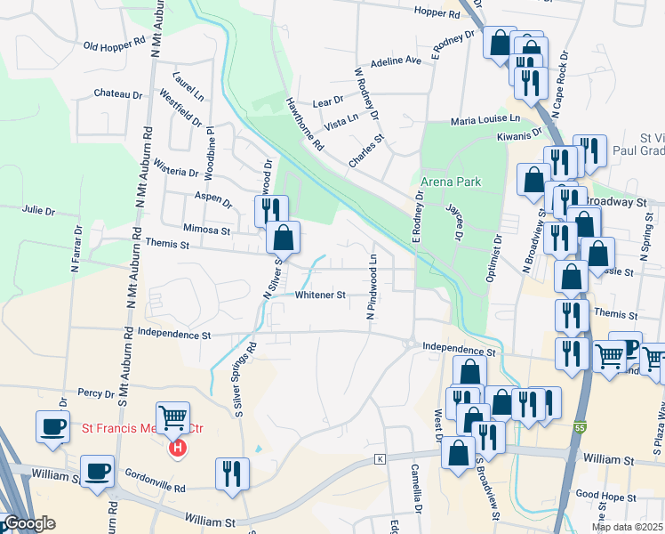 map of restaurants, bars, coffee shops, grocery stores, and more near 2824 Themis Street in Cape Girardeau