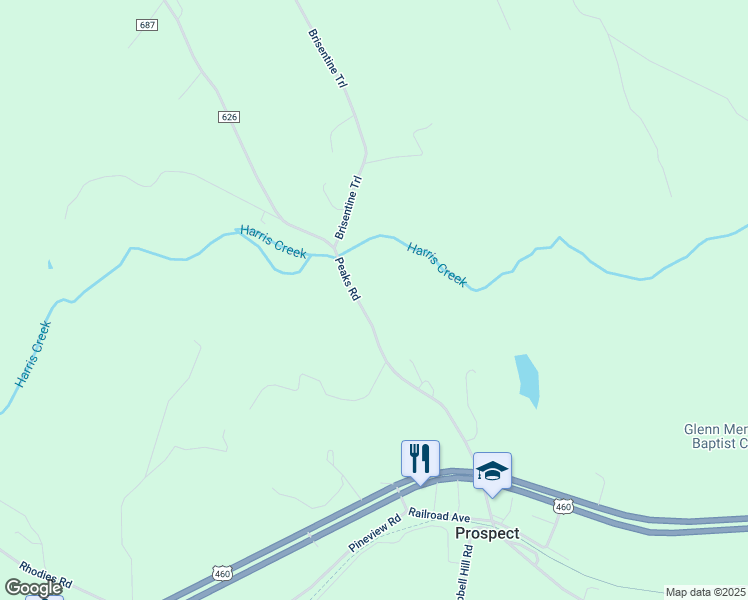 map of restaurants, bars, coffee shops, grocery stores, and more near 476 Peaks Road in Prospect