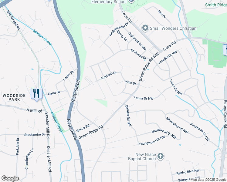 map of restaurants, bars, coffee shops, grocery stores, and more near 1909 Montclair Drive in Roanoke