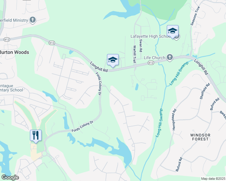 map of restaurants, bars, coffee shops, grocery stores, and more near 4 Fenn Court in Williamsburg