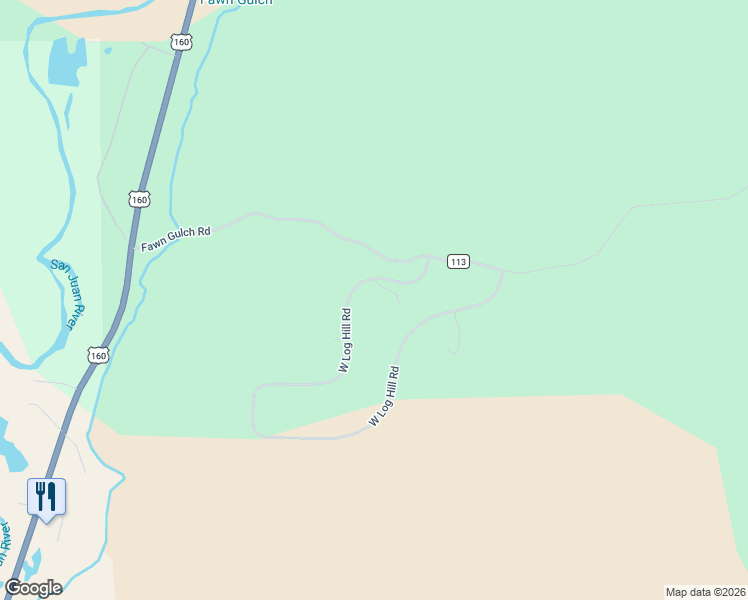 map of restaurants, bars, coffee shops, grocery stores, and more near 236 W Log Hill Rd in Pagosa Springs