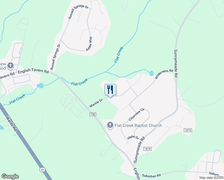 map of restaurants, bars, coffee shops, grocery stores, and more near 88 Ford Terrace in Lynchburg