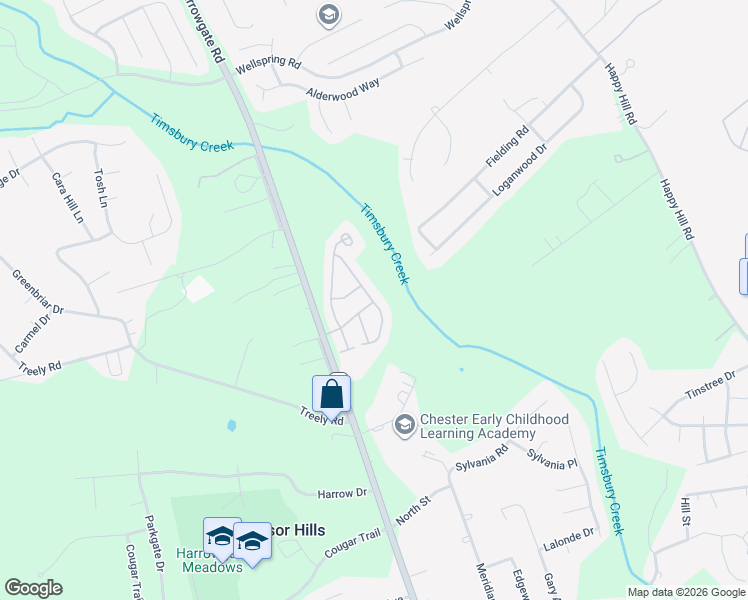 map of restaurants, bars, coffee shops, grocery stores, and more near 15114 Timsberry Circle in Chester