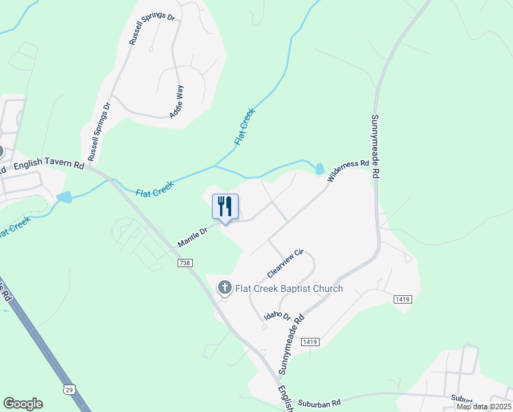 map of restaurants, bars, coffee shops, grocery stores, and more near 336 Mantle Drive in Lynchburg