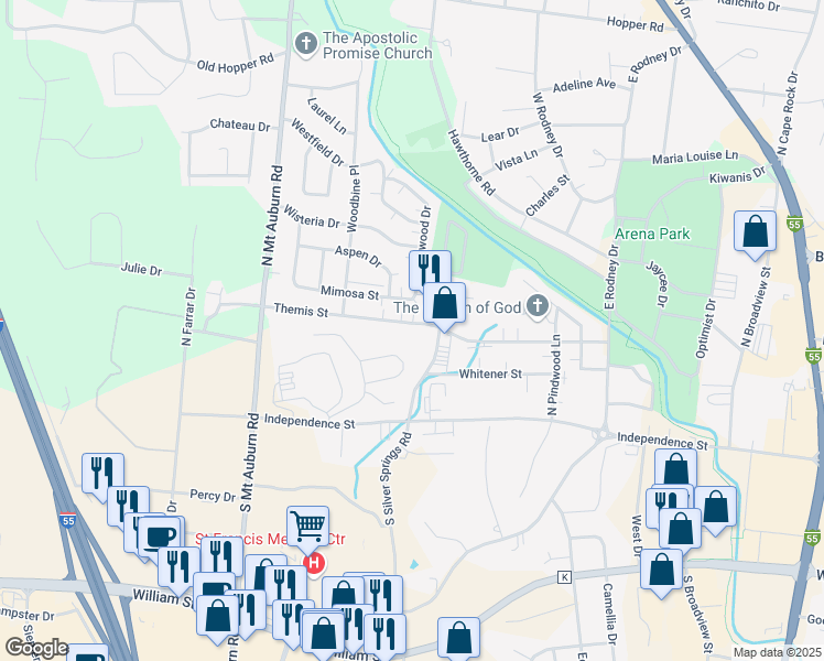 map of restaurants, bars, coffee shops, grocery stores, and more near 3003 Themis Street in Cape Girardeau