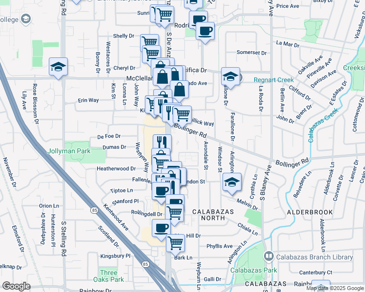 map of restaurants, bars, coffee shops, grocery stores, and more near 992 South De Anza Boulevard in San Jose