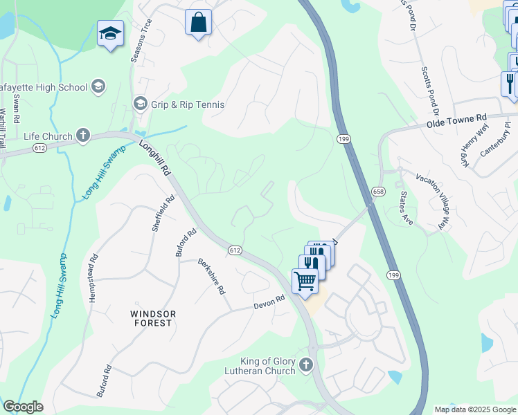 map of restaurants, bars, coffee shops, grocery stores, and more near 636 Chesdale Court in James City County