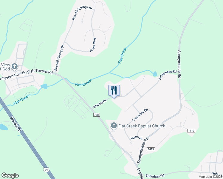 map of restaurants, bars, coffee shops, grocery stores, and more near 112 Ford Terrace in Lynchburg