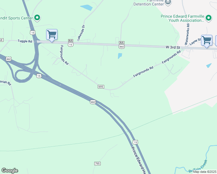 map of restaurants, bars, coffee shops, grocery stores, and more near 714 Fairgrounds Road in Farmville