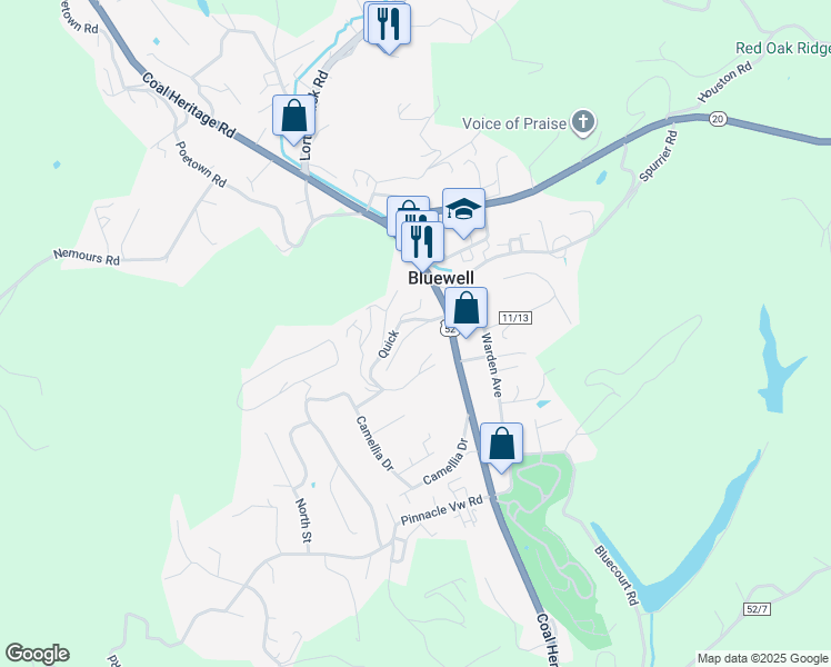 map of restaurants, bars, coffee shops, grocery stores, and more near 179 Clearview Avenue in Bluewell