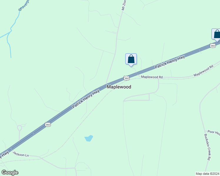 map of restaurants, bars, coffee shops, grocery stores, and more near 20601 Patrick Henry Highway in Jetersville