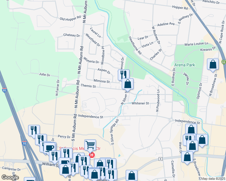 map of restaurants, bars, coffee shops, grocery stores, and more near 3007 Themis Street in Cape Girardeau