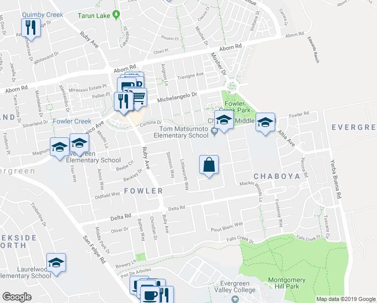 map of restaurants, bars, coffee shops, grocery stores, and more near 4133 Cortona Court in San Jose