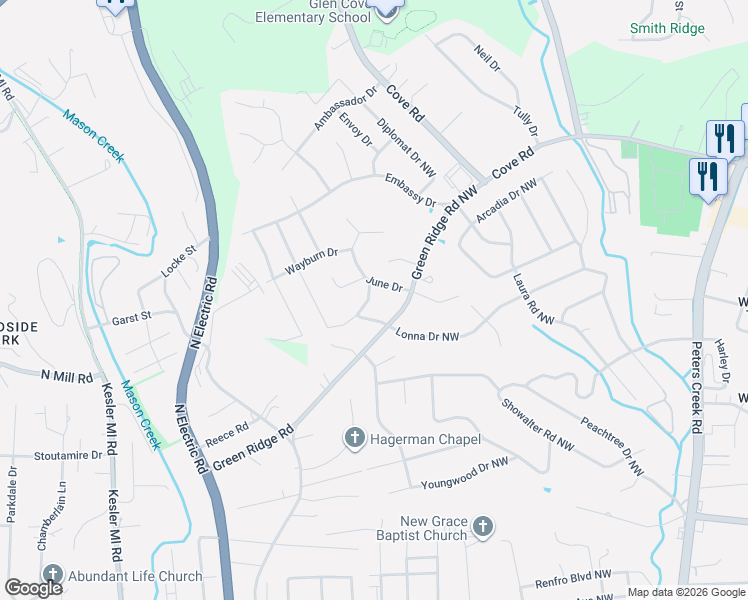 map of restaurants, bars, coffee shops, grocery stores, and more near 5914 Janda Drive in Roanoke