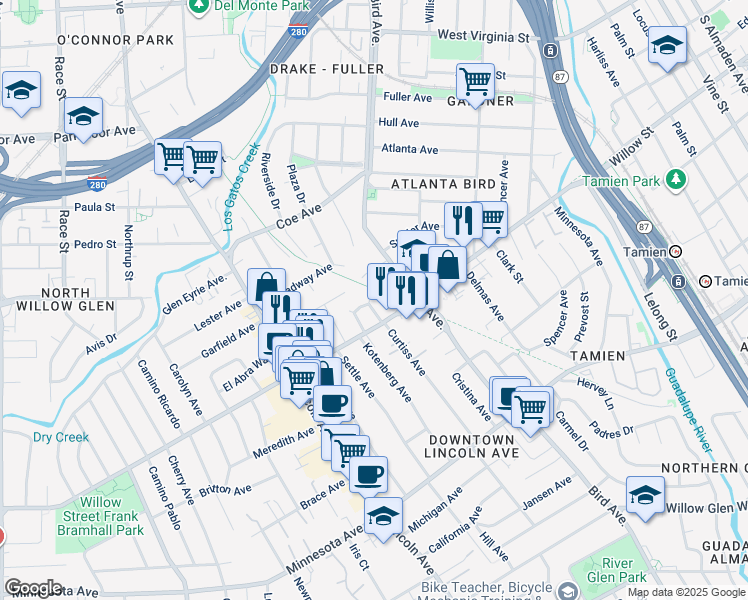 map of restaurants, bars, coffee shops, grocery stores, and more near 916 Chabrant Way in San Jose
