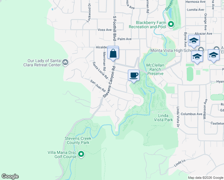 map of restaurants, bars, coffee shops, grocery stores, and more near 22434 Riverside Drive in Cupertino