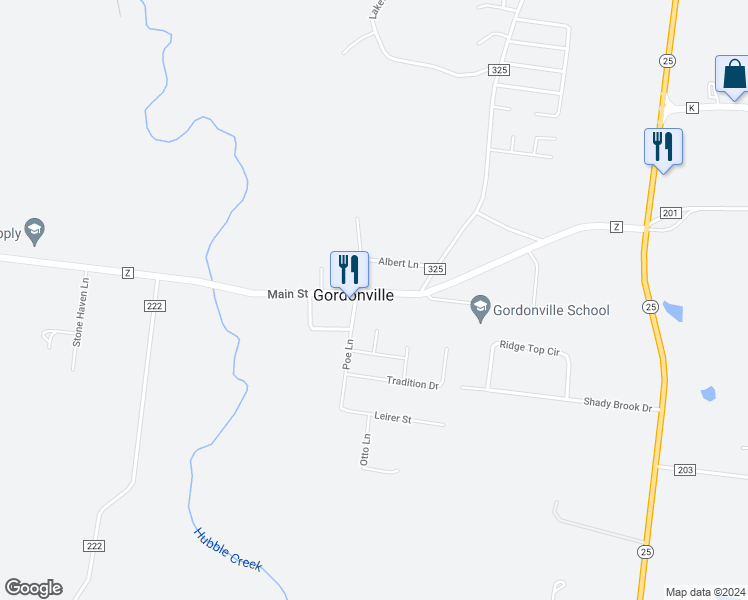map of restaurants, bars, coffee shops, grocery stores, and more near in Gordonville