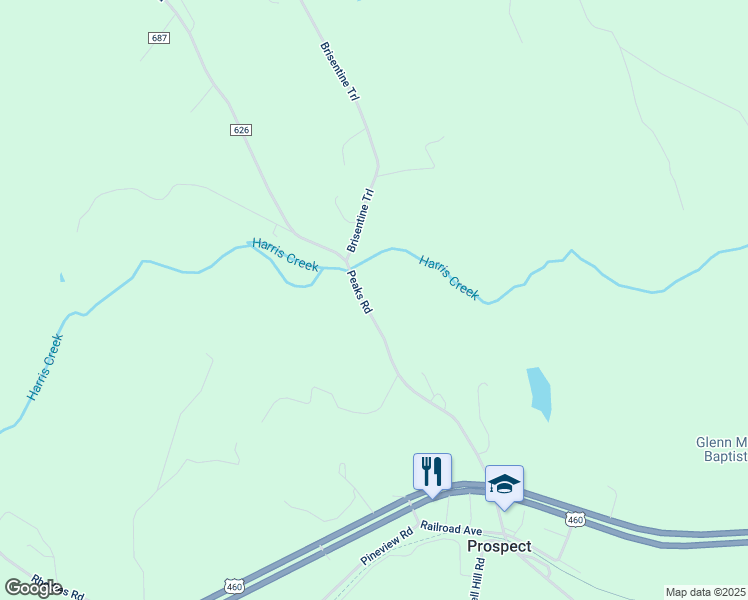 map of restaurants, bars, coffee shops, grocery stores, and more near 476 Peaks Road in Prospect