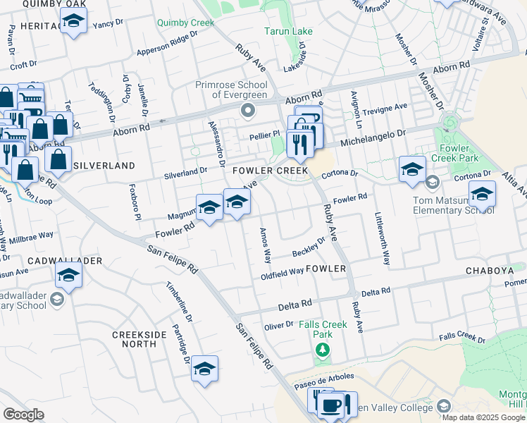 map of restaurants, bars, coffee shops, grocery stores, and more near 3330 Alsace Court in San Jose