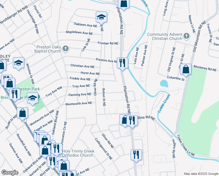 map of restaurants, bars, coffee shops, grocery stores, and more near 448 Fleming Avenue Northeast in Roanoke