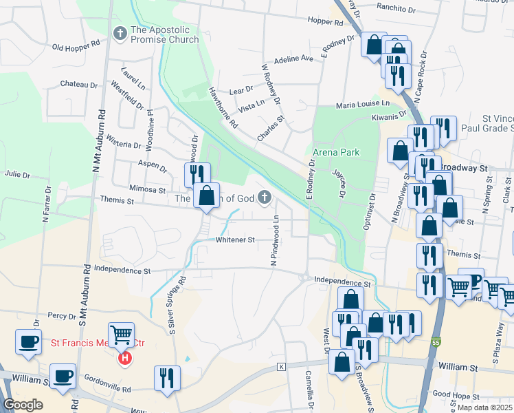 map of restaurants, bars, coffee shops, grocery stores, and more near 2831 Hemlock Court in Cape Girardeau