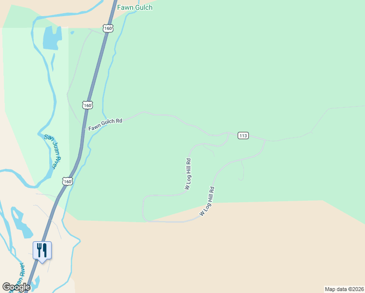 map of restaurants, bars, coffee shops, grocery stores, and more near 236-334 West Log Hill Road in Pagosa Springs