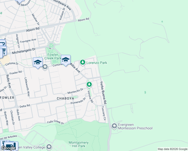 map of restaurants, bars, coffee shops, grocery stores, and more near 3384 Bel Mira Way in San Jose