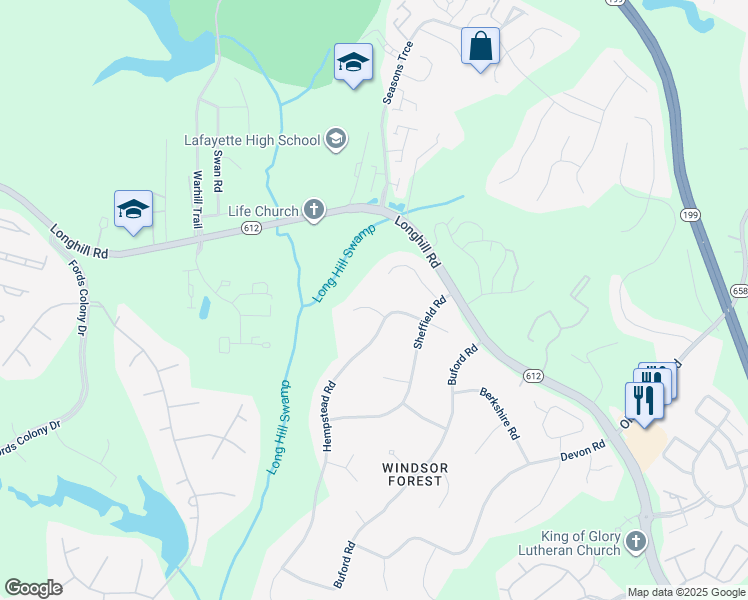 map of restaurants, bars, coffee shops, grocery stores, and more near 102 Whitehall Court in Williamsburg