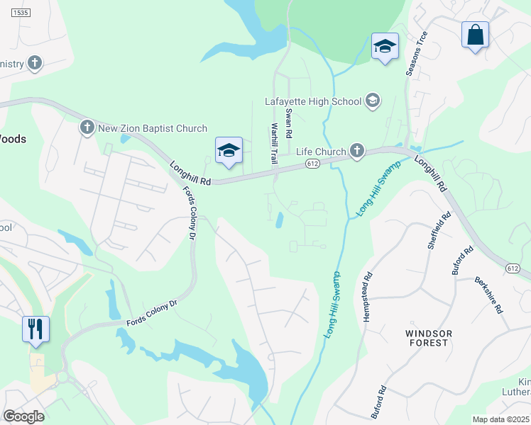 map of restaurants, bars, coffee shops, grocery stores, and more near 5324 Tower Hill in Williamsburg