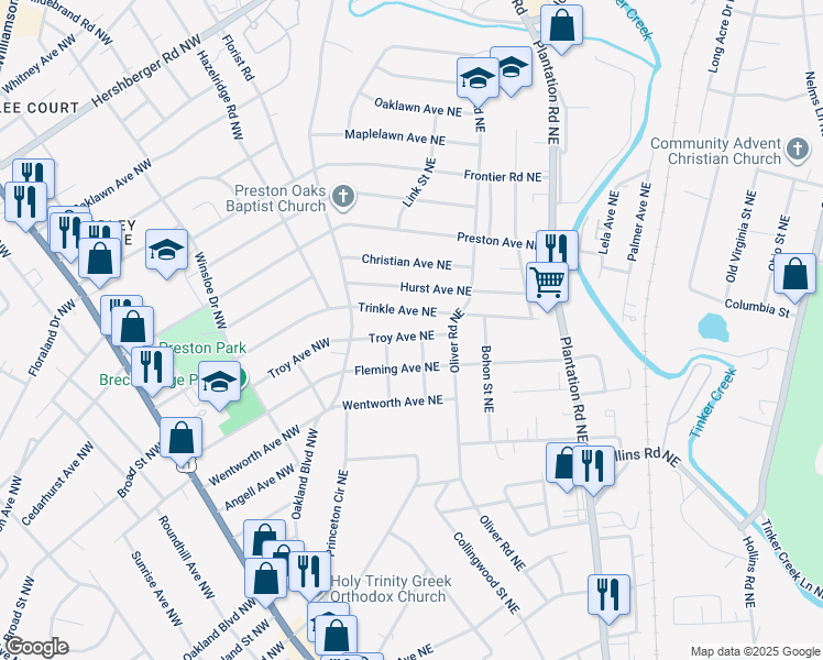 map of restaurants, bars, coffee shops, grocery stores, and more near 224 Troy Avenue Northeast in Roanoke