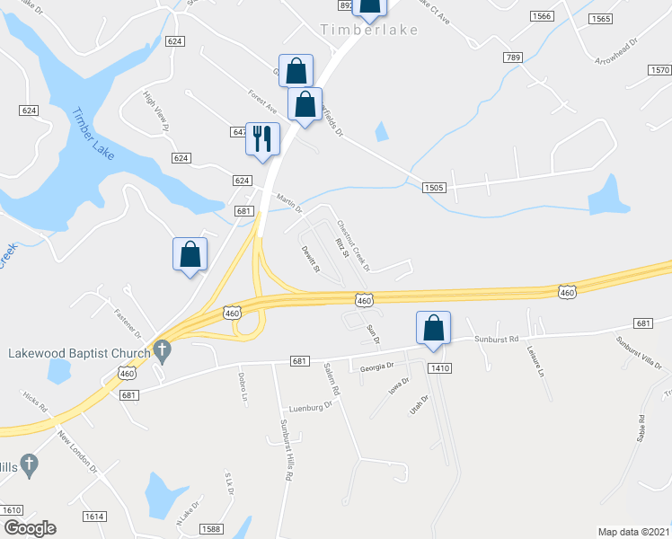 map of restaurants, bars, coffee shops, grocery stores, and more near 276 Martin Drive in Evington