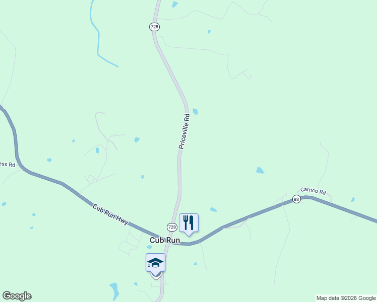 map of restaurants, bars, coffee shops, grocery stores, and more near 13027-13091 Priceville Rd in Cub Run