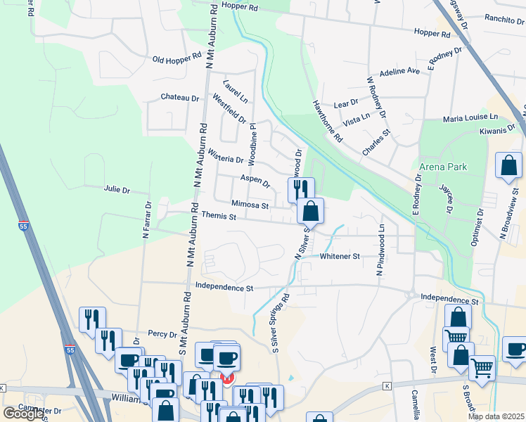 map of restaurants, bars, coffee shops, grocery stores, and more near 3019 Themis Street in Cape Girardeau