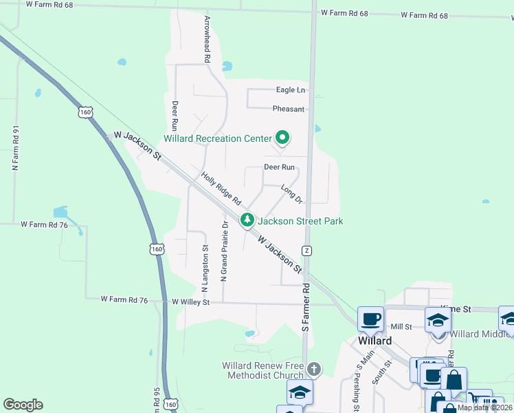 map of restaurants, bars, coffee shops, grocery stores, and more near 95 Holly Ridge Road in Willard