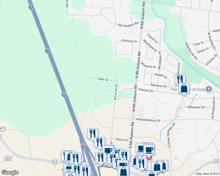 map of restaurants, bars, coffee shops, grocery stores, and more near 3312 Shenandoah Ridge in Cape Girardeau