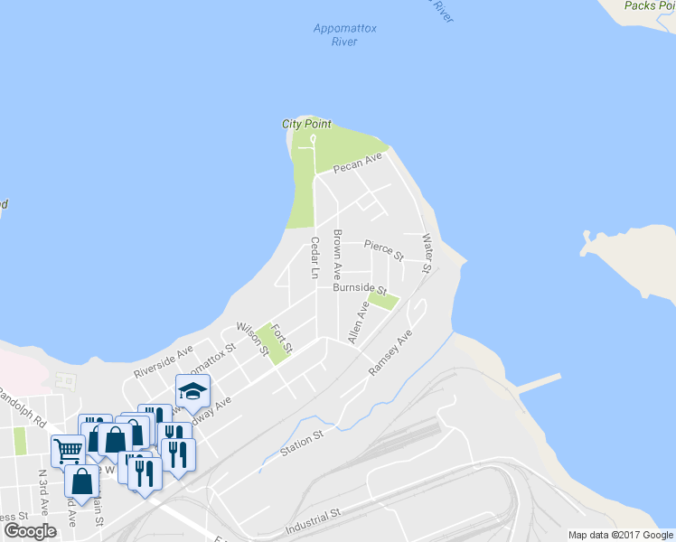 map of restaurants, bars, coffee shops, grocery stores, and more near 409 Brown Avenue in Hopewell